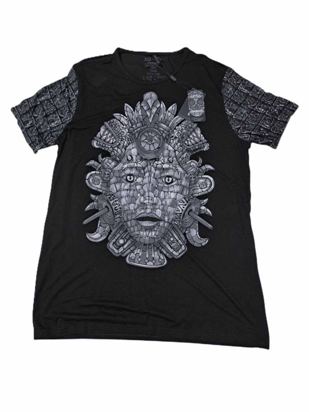 AY Guey Men's Black T-Shirt Pre-Hispanic Mayan Aztec Graphic Short Sleeve XL